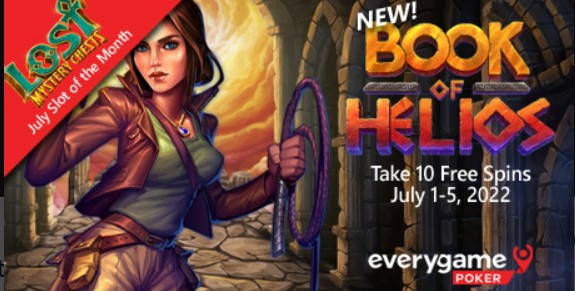 Everygame poker offering spins on new Book of Helios online slot game plus holiday spin deals